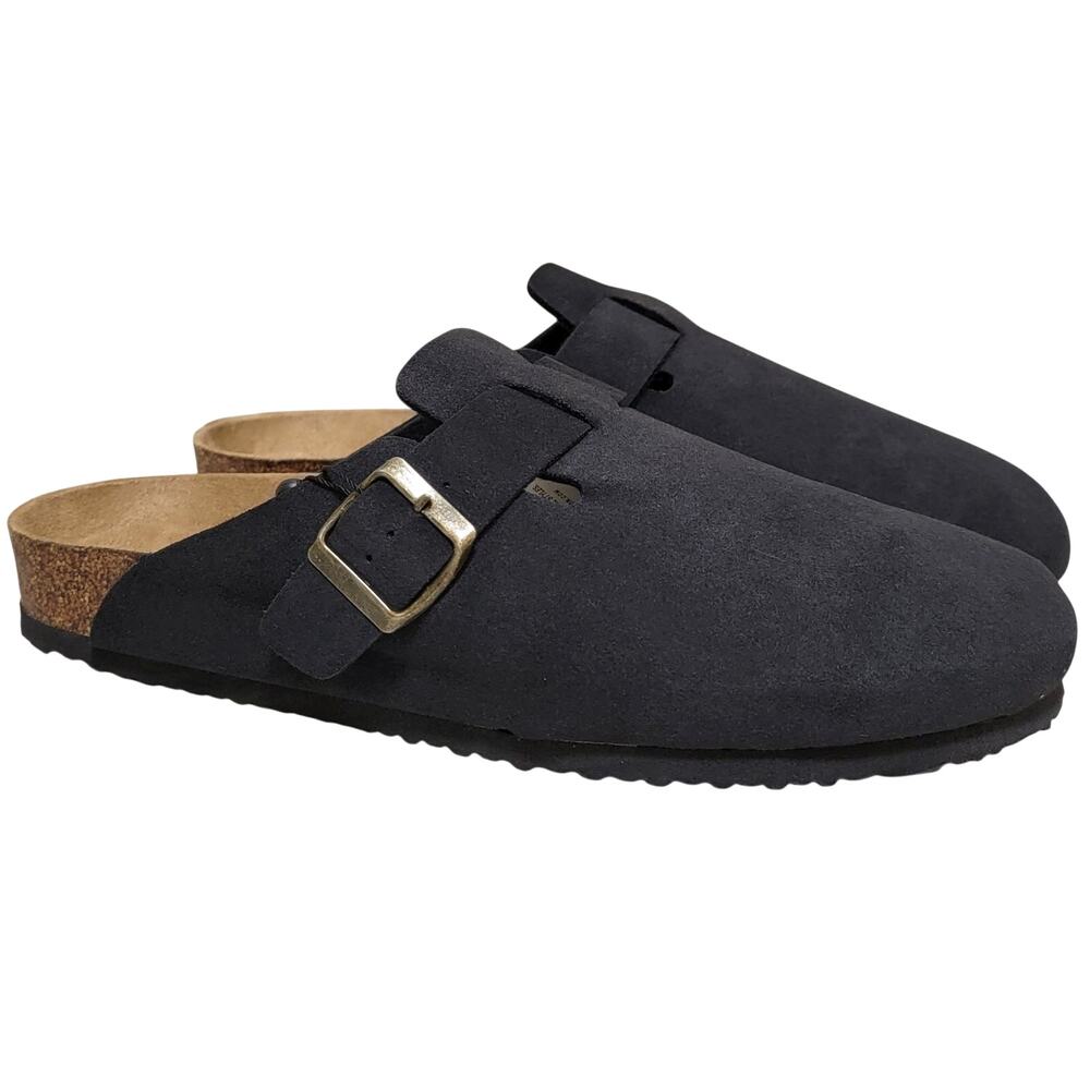 Cotton On Men Closed Toe Buckle Slide Clogs Size US 9 Black Faux Suede